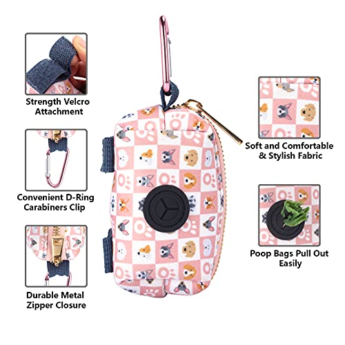 Petotw Dispensador Bolsas Cacas Perro,Dispensador de Bolsa para Perros con Mosquetón,Dispensador de Bolsas para Excrementos para Cualquier Correa y Bolsa Caca con Un Bolsa de Caca Gratis (Rosa)