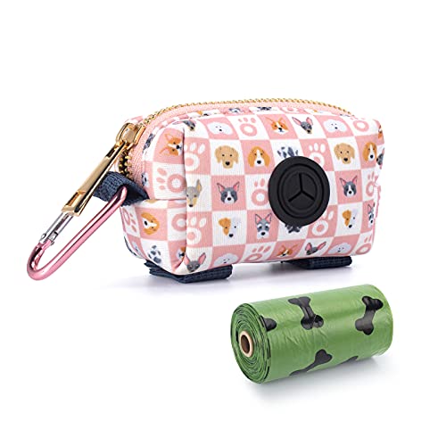 Petotw Dispensador Bolsas Cacas Perro,Dispensador de Bolsa para Perros con Mosquetón,Dispensador de Bolsas para Excrementos para Cualquier Correa y Bolsa Caca con Un Bolsa de Caca Gratis (Rosa)
