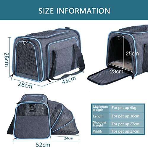 Petsfit Sac de Transport Chat Chien Extensible, Portable Sac Transport Chien Lapin, Souple et Pliable Avec Tapis en Laine pour Voyage en Avion/Voiture/Train