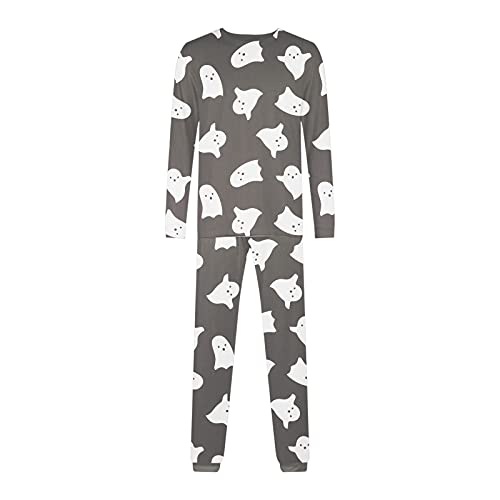 Pijama cálido para padres e hijo, para Halloween, para casa, de manga larga, camiseta y pantalones, de dos piezas, para Halloween, para hombre, mujer y niños, gris y madre., L