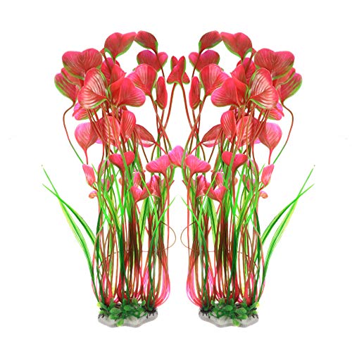 Plantas de Acuario Artificiales, Decoraciones de Adornos de Plantas de Acuario, Accesorios de Plantas Acuáticas de Gran Paisaje de Plástico - 2 Piezas, Rosa