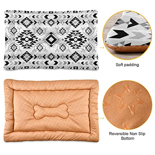Poeticcity Alfombra de cama vintage con diseño geométrico oriental étnico, color blanco y negro, cojín de colchón para mascotas pequeñas y medianas, antideslizante, lavable y seco, de 24 x 18 pulgadas