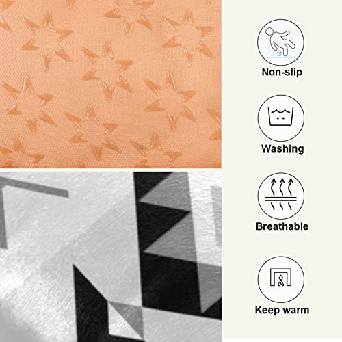 Poeticcity Alfombra de cama vintage con diseño geométrico oriental étnico, color blanco y negro, cojín de colchón para mascotas pequeñas y medianas, antideslizante, lavable y seco, de 24 x 18 pulgadas