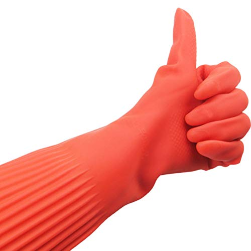 POPETPOP Guantes para mantenimiento de la limpieza de acuarios, guantes protectores impermeables y sin BPA, limpiador para acuario, depósito para peces alargados de látex
