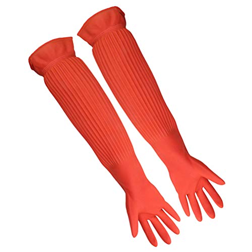 POPETPOP Guantes para mantenimiento de la limpieza de acuarios, guantes protectores impermeables y sin BPA, limpiador para acuario, depósito para peces alargados de látex