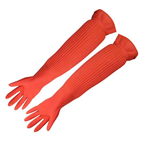 POPETPOP Guantes para mantenimiento de la limpieza de acuarios, guantes protectores impermeables y sin BPA, limpiador para acuario, depósito para peces alargados de látex