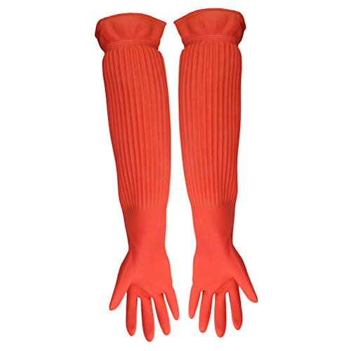 POPETPOP Guantes para mantenimiento de la limpieza de acuarios, guantes protectores impermeables y sin BPA, limpiador para acuario, depósito para peces alargados de látex
