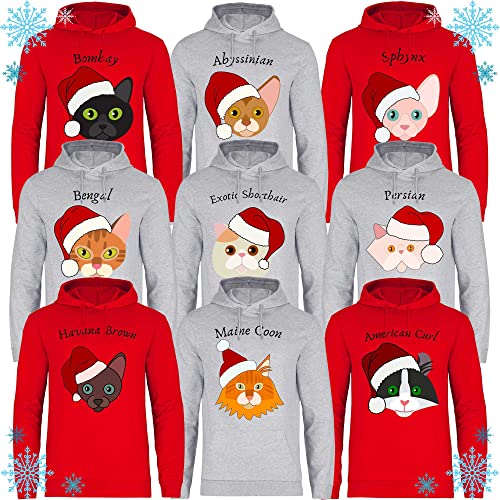 Print Dynastie Sudadera con Capucha para Hombre Gato Mascota Navidad Regalo Idea casa Gato Gatito Gato, Tamaño:5XL, Color:Bombay Red