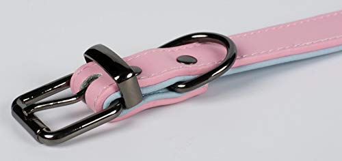 Puccybell Collar para perro de 2 colores con piel, clásico en colores de contraste para perros pequeños, medianos y grandes HB004 (L, rosa y azul claro)