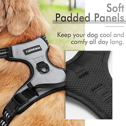rabbitgoo Arnes Perro Grande Mediano Pequeño Arnés Pecho Antitirones Perros Coche con Lineas Reflecantes Cómodo Transpirable Chaleco Acolchado Ajustable para Adiesreamiento Correr Tamaño L Gris