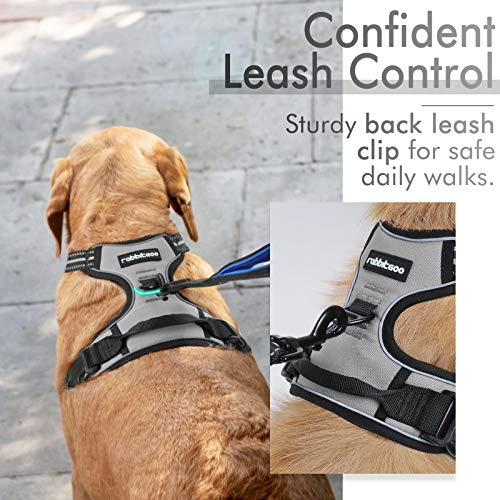 rabbitgoo Arnes Perro Grande Mediano Pequeño Arnés Pecho Antitirones Perros Coche con Lineas Reflecantes Cómodo Transpirable Chaleco Acolchado Ajustable para Adiesreamiento Correr Tamaño L Gris
