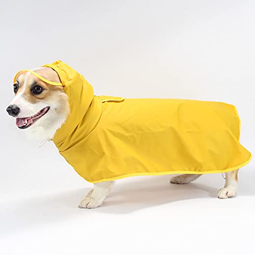 Ropa de Poncho Impermeable para Perro Mascota,Ultraligero Chaqueta Impermeable Capa de Lluvia Chubasquero con Borde Transparente con cordón Ajustable para pequeño Medianas Perros Amarillo M