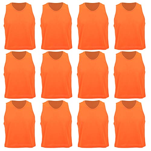 Ruiqas Chaleco de entrenamiento de fútbol de los niños 12Pcs, pequeño chaleco transpirable del ejercicio de la malla tamaño libre naranja para