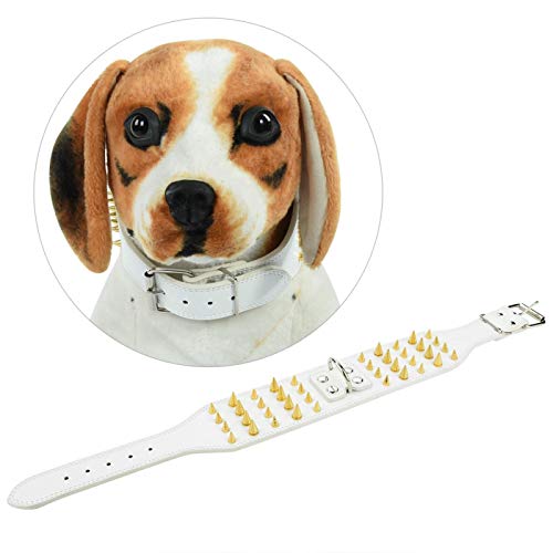 Semiter 【Venta del día de la Madre】 Collar de Perro, Collar de Perro de Cuero Collar de Perro con Pinchos de Cuero Cuello de Perro para(White, 66 * 7.5CM)