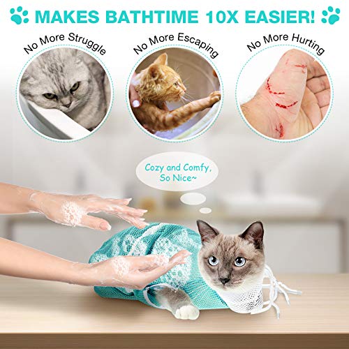 Shappy 2 Bolsa de Baño de Gatos Bolsa de Red de Ducha de Gatos Bolsa de Sujeción Anti-mordida Anti-arañazos Multifuncional Ajustable para Baño, Corte de Uñas, Examen de Mascotas (Rosa, Verde)