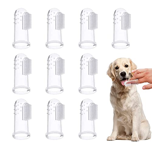SIOPPKIK Conjunto de 10 Cepillo de Dientes de Mascotas y Kit Cepillos Dentales de Silicona Suave de Doble Cara con Mango Largo Curvado Cepillos de Dientes de Perro Gato Cepillo de Limpieza