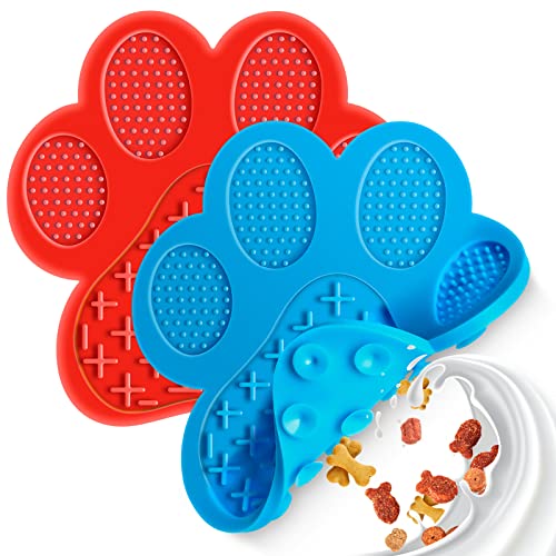 Sirecal Perro Lamer Almohadilla, Almohadilla Lamer Mascotas, Perro De La Estera Lenta Alimentador, Almohadilla De Silicona Duradera para Lamer, 2PCS (Azul, Rojo)