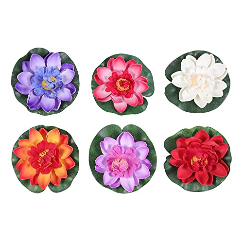 Suministros para animales, 6 unidades simuladas, decoración de loto, decoración de lirio de neufón, decoración de piscina, color mixto