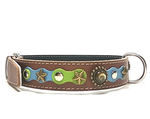 Superpipapo Original Collar para Perros, Todas Las Tallas, Correa Opcional, Muy Elegante con Colores Pastel Azul Verde y Piedras, Grande, 55 cm X: Cuello 40-45 cm, Ancho 28mm