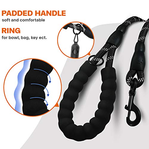 Taglory Correa de Perro, 1,2 m Correa de Fuerte de Perro para Perros Medianos y Grandes con Mango Acolchado Suave y Hilos Reflectantes, Negro