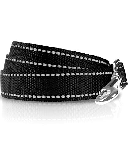 Taglory Correa Perro Reflectante, Mango Acolchado Suave y Gancho de Metal, Correas Adiestramiento para Perros Pequeño, 1.8m x 2.0cm, Negro