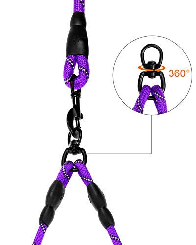 Taglory Correas Dobles/Correa de Perro para Dos Perros/Acoplador Divisor Fuerte para Perros pequeño medianos Grandes/Giratorio 360 ° sin enredos/Cuerda de escalada/75cm (75cm, Violeta)