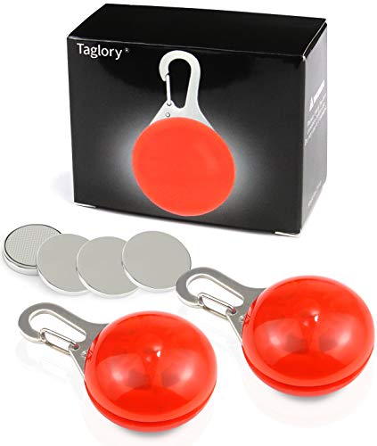 Taglory Luz LED Collares para Perro Clip-on, Luces de Seguridad Coloridas para Perros y Gatos, Collar Luminoso Perro Luz Impermeable, Colgante Perro Luz LED Noche(4 Baterías Adicionales), Azul
