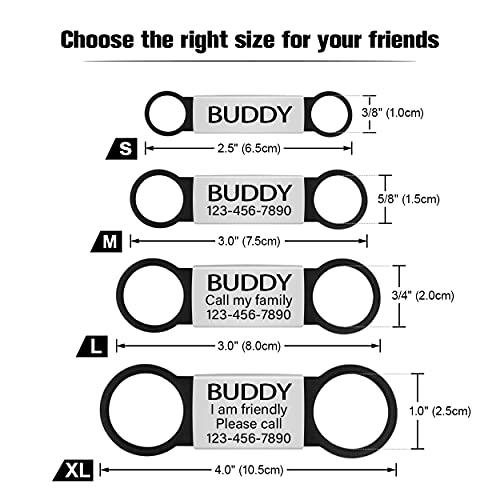 TagME 2 Paquete Etiquetas de Identificación de Acero Inoxidable Para Perros y Gatos / Placa de Identificación Silenciosa Grabada con Nombre y Número de Teléfono, Negro, XL