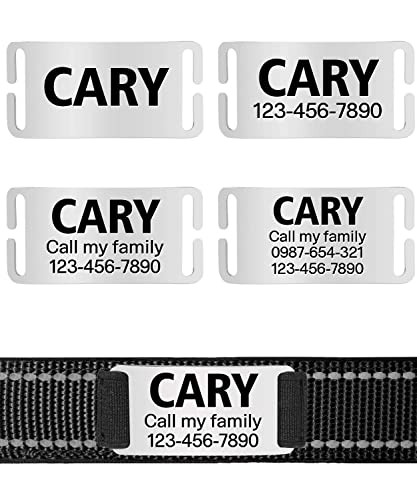 TagME Personalizado Nylon Collares para Perros, Ajustable Reflectante Collar Perro con Acolchados, Etiqueta de Acero Inoxidable Nombre Grabado y Número de Teléfono, Negro