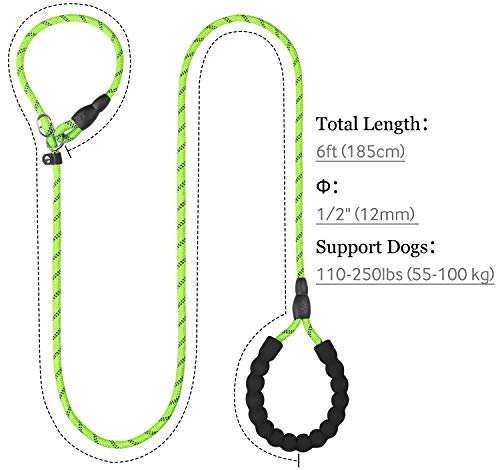 TagME Reflectante Correa Perro Adiestramiento,Correa Retriever,Correa de Entrenamiento,Correa Ajustable Perro Grande,Ø12mm x 185cm,Verde