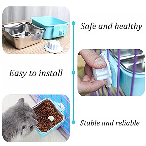 Tazón Colgante Mascotas Comedero Comida Acero Inoxidable 2 en 1 Extraíble Alimentos Agua Cuencos para Perros y Gatos, Conejos, pájaros, hámsters, Hurones Animales pequeños 2 en 1 Azul