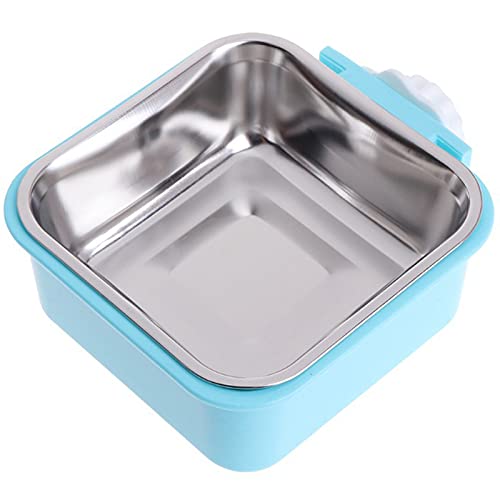 Tazón Colgante Mascotas Comedero Comida Acero Inoxidable 2 en 1 Extraíble Alimentos Agua Cuencos para Perros y Gatos, Conejos, pájaros, hámsters, Hurones Animales pequeños 2 en 1 Azul