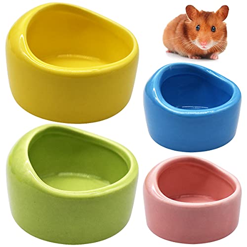 Tazón de Cerámica para Hámster,Yueser 4 Piezas Cuencos de Cerámica para Comer Hámster Cuencos de Hámster Cerámicos Antivuelco Resistentes a Masticación Cuencos para Ardilla Jerbo Comedero