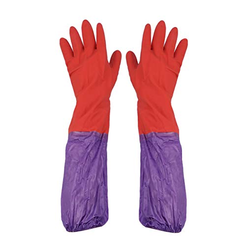 TEHAUX 1 par de guantes para cambiar el agua de acuario, largos, antideslizantes, sin costuras, mantenimiento de acuario, mantiene las manos secas para el hogar (color aleatorio)
