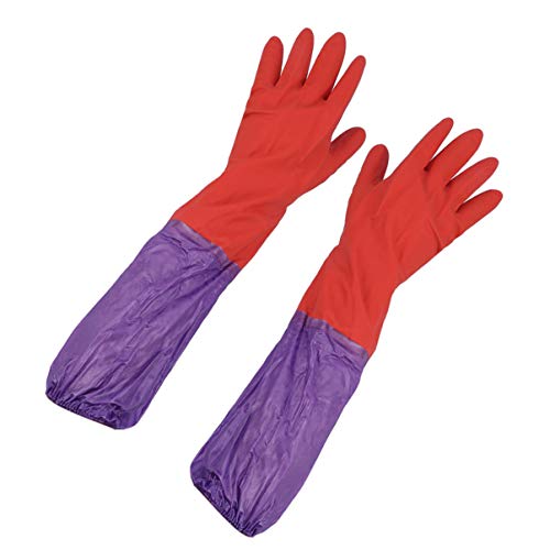 TEHAUX 1 par de guantes para cambiar el agua de acuario, largos, antideslizantes, sin costuras, mantenimiento de acuario, mantiene las manos secas para el hogar (color aleatorio)
