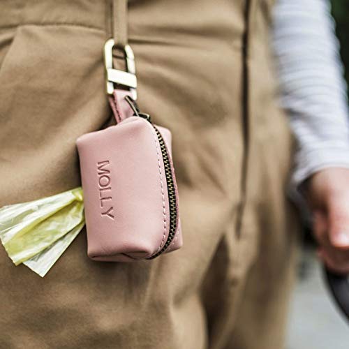 TENKY Porta Bolsa de Caca de Perro Porta Bolsa de Residuos de Perro Dispensador de Bolsas de Caca de Perro Dispensador de Bolsas de Basura de Perro Cuero Mosquetón de Metal en Gran