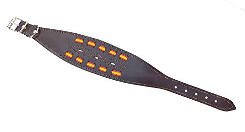 Tiendas LGP - Collar para Perros Galgos de Piel Flor con Bandera de España, Ancho, 7 x 47 cm, Color Marrón