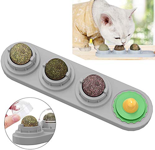 U/D Juguete de pelota de hierba gatera para lamer gatos, aperitivos naturales comestibles para gatos, juguete de pared para gatos