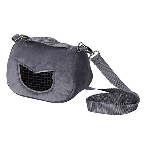 Ueohitsct Bolsa de transporte de hámster portátil transpirable de franela gris para mascotas pequeñas