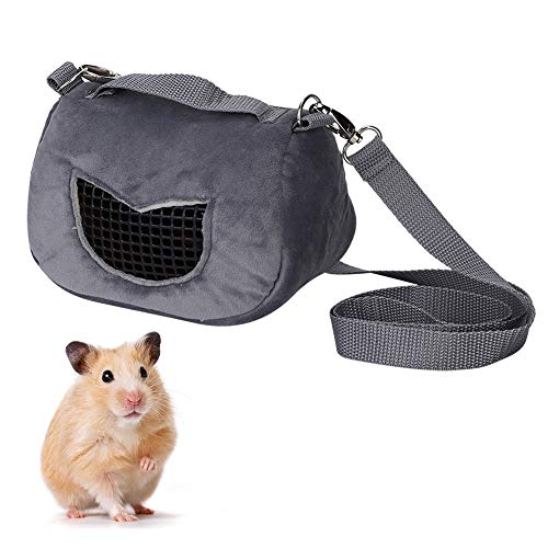 Ueohitsct Bolsa de transporte de hámster portátil transpirable de franela gris para mascotas pequeñas