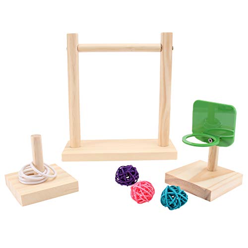 UKCOCO Juguete del pájaro 1 Juego de 3 uds, Juguetes Divertidos para Loros, Canasta de Tiro para Loros, Soporte, Anillo, Juguetes