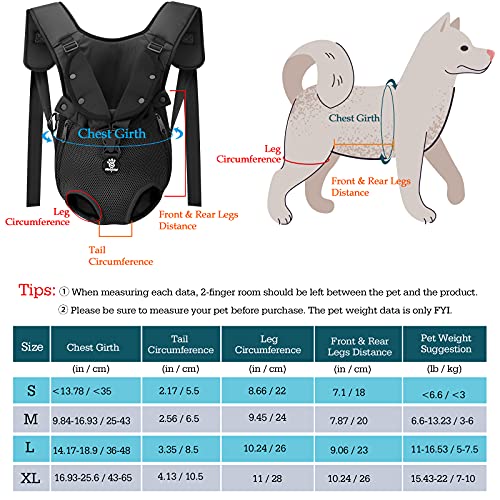 VavoPaw Mochila para Transportar Perros Gatos, Bolsa Ajustable Portátil con Hebilla Segura Malla Transpirable para Paseo Viaje Senderismo para Mascotas Pequeños Medianos, Talla M, Negro