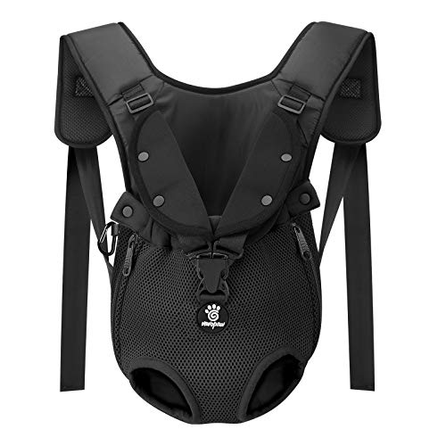 VavoPaw Mochila para Transportar Perros Gatos, Bolsa Ajustable Portátil con Hebilla Segura Malla Transpirable para Paseo Viaje Senderismo para Mascotas Pequeños Medianos, Talla M, Negro