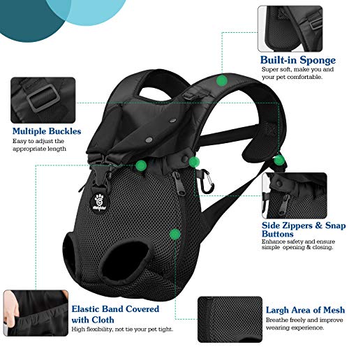 VavoPaw Mochila para Transportar Perros Gatos, Bolsa Ajustable Portátil con Hebilla Segura Malla Transpirable para Paseo Viaje Senderismo para Mascotas Pequeños Medianos, Talla M, Negro