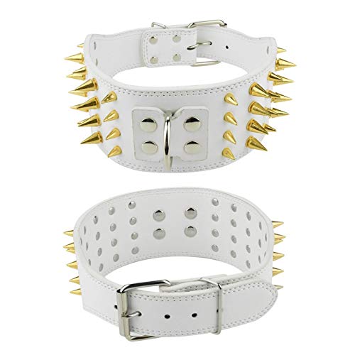 【Venta del día de la Madre】 AMONIDA Collar para Perro, Collar para Mascotas, Cuero con Pinchos de 4 Filas para Perro(White, 66 * 7.5CM)