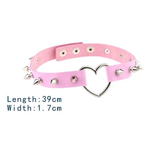 Vintage Gótico Punk Tachonado Remache PU Collar De Cuero Collar De Gargantilla En Forma De Corazón Rosa Decoración Herramientas Prácticas para Hombres Y Mujeres