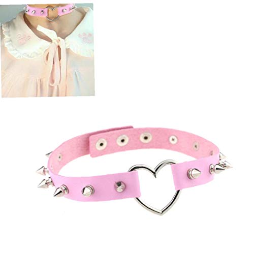 Vintage Gótico Punk Tachonado Remache PU Collar De Cuero Collar De Gargantilla En Forma De Corazón Rosa Decoración Herramientas Prácticas para Hombres Y Mujeres