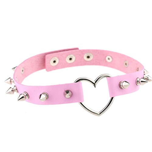 Vintage Gótico Punk Tachonado Remache PU Collar De Cuero Collar De Gargantilla En Forma De Corazón Rosa Decoración Herramientas Prácticas para Hombres Y Mujeres