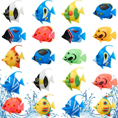 Weewooday 20 Piezas Peces Artificiales Movimiento Peces Flotantes de Plástico Adorno de Pez Realista Decoraciones de Acuarios para Pecera (Pescado al Azar)