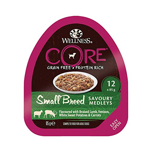 Wellness CORE - Medalla de Aroma para Perros de Raza pequeña, sin Grano y húmedo, de Cordero, Color Blanco, con Patatas Dulces y Zanahorias, 85 g, 12 Unidades